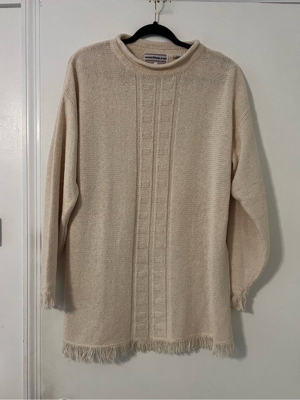 Westbound silk/cotton Cream Textured Fringe Pullover Sweater tunic dress M (I104